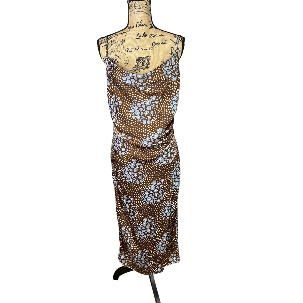 Polka dot slip midi slip dress cowl neck Molly green wedding guest event large